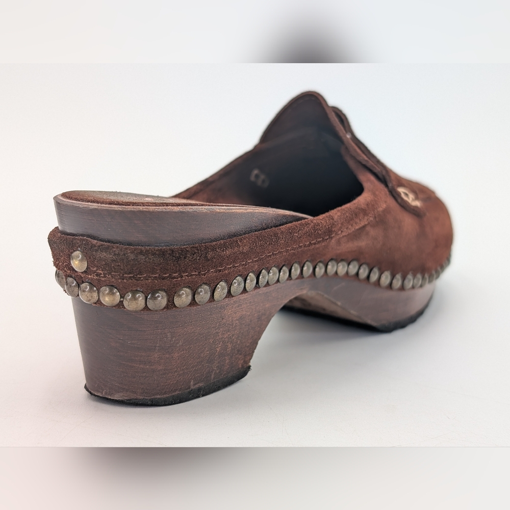 Michael Kors Women Sz 8 Studded Italian-Made Brown Suede Leather Clog Wood-Soles - Picture 7 of 17